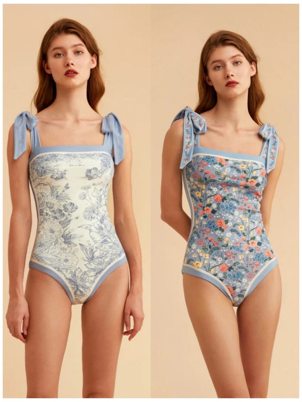 Women Reversible Floral Toile Tie Shoulder Swimsuit XL Cottage preppy Coastal